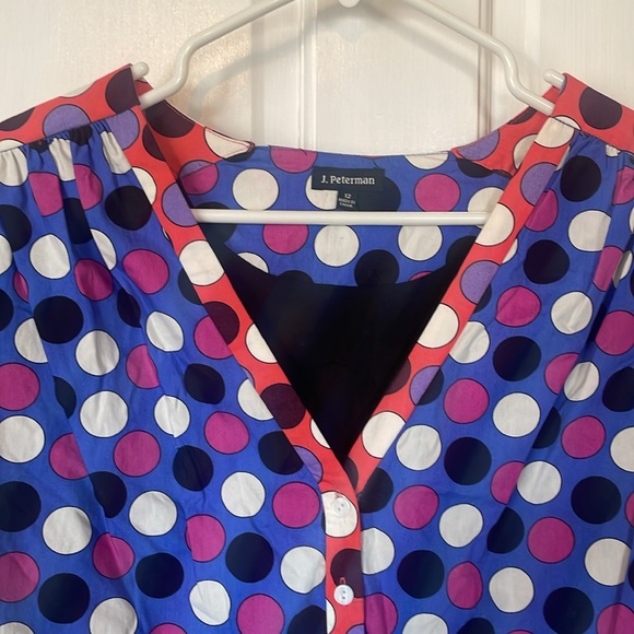 J. PETERMAN Blue Multicolor Polka Dot Lined Short Sleeve Dress$119 EUC 12 - Picture 4 of 9